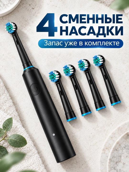 Электрическая зубная щетка с круглой головкой, 5 режимов, 4 сменные насадки
