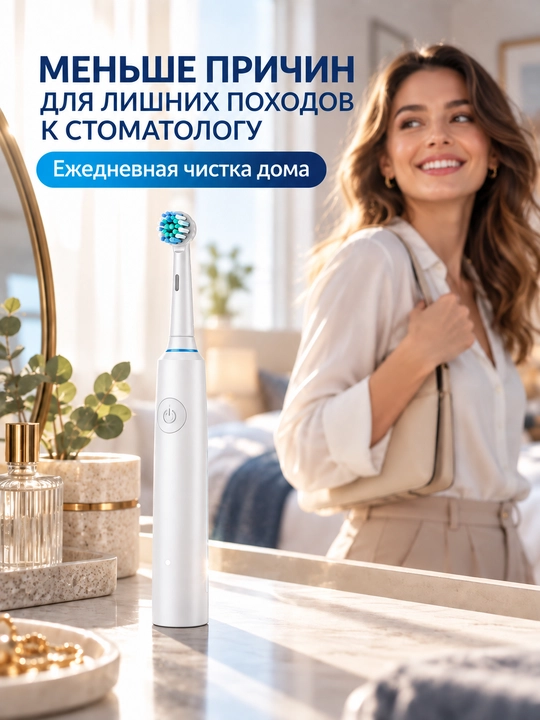 Электрическая зубная щетка с круглой головкой, 5 режимов, 4 сменные насадки