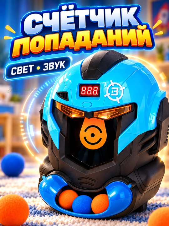 Игровой тир YG10P с бластером и электронной мишенью, 12 мягких шариков, 4+