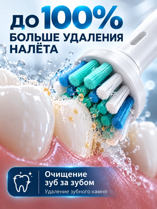 Электрическая зубная щетка с круглой головкой, 5 режимов, 4 сменные насадки