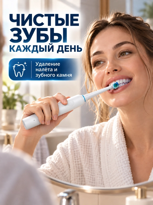Электрическая зубная щетка с круглой головкой, 5 режимов, 4 сменные насадки