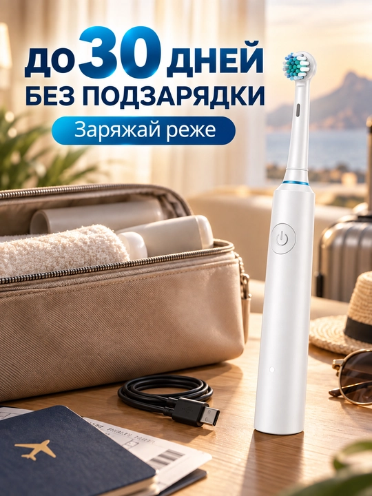 Электрическая зубная щетка с круглой головкой, 5 режимов, 4 сменные насадки