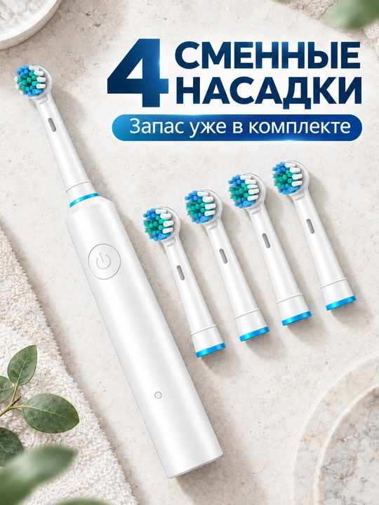 Электрическая зубная щетка с круглой головкой, 5 режимов, 4 сменные насадки