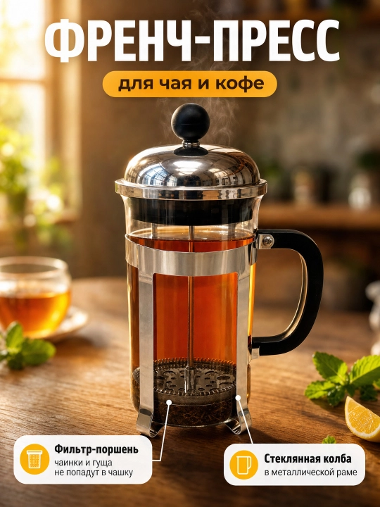 Френч-пресс CM-10 — стеклянный заварник с поршнем - 