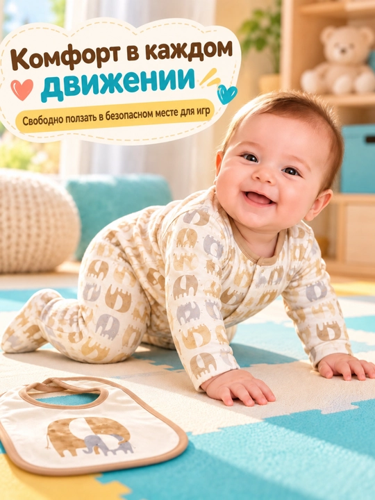 Боди, комплект детской одежды из 3 предметов: боди, футболка и нагрудник