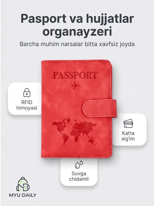 Eco-charm pasport qoplamasi — kartalar va dokumentlar uchun multifunksiyali chexol - 