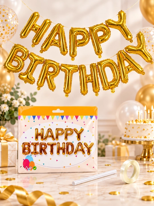 Happy Birthday oltin folgali harf sharlar, tug‘ilgan kun uchun bezak, sharlar to'plami