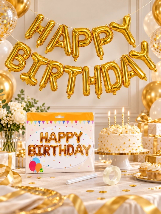Happy Birthday oltin folgali harf sharlar, tug‘ilgan kun uchun bezak, sharlar to'plami
