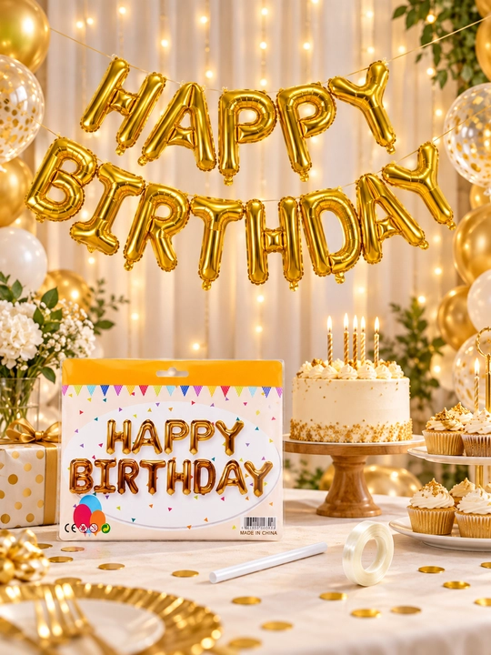 Happy Birthday oltin folgali harf sharlar, tug‘ilgan kun uchun bezak, sharlar to'plami