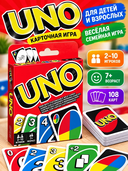 UNO карточная игра для детей и взрослых, настольная семейная игра, 2–10 игроков, 7+ - 