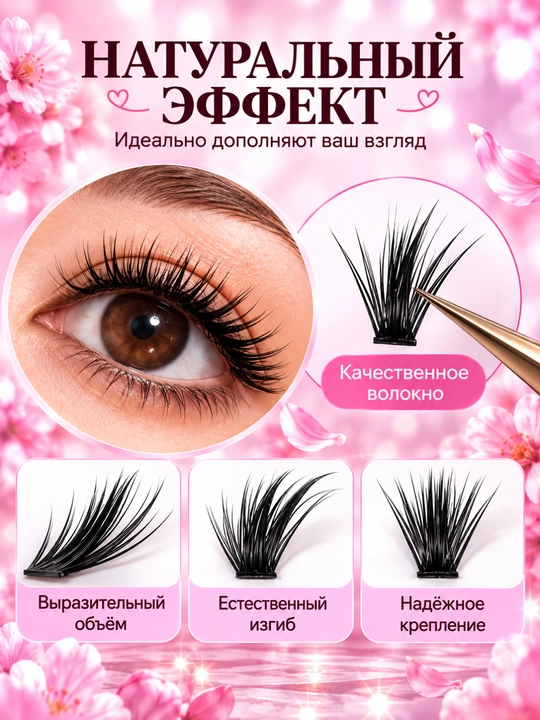 Пучковые накладные ресницы ZHIXIAN – лёгкие, мягкие, натуральный эффект
