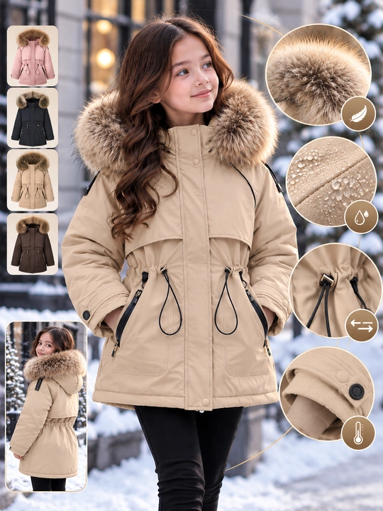 Qizlar uchun kurtka, namlikdan himoyalovchi qalin mato, sovuq ob-havo uchun issiq konstru - 