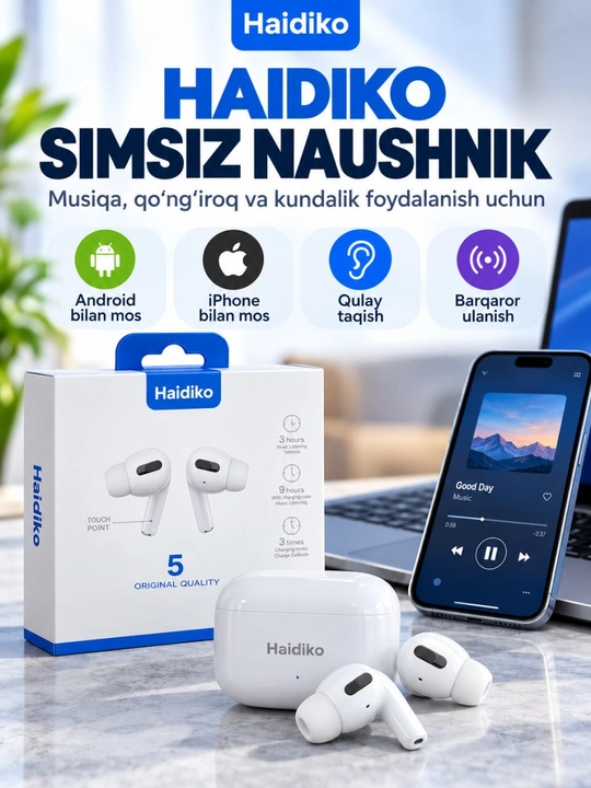 Беспроводные наушники, Bluetooth-наушники для Android и iPhone, с сенсорным управлением - 
