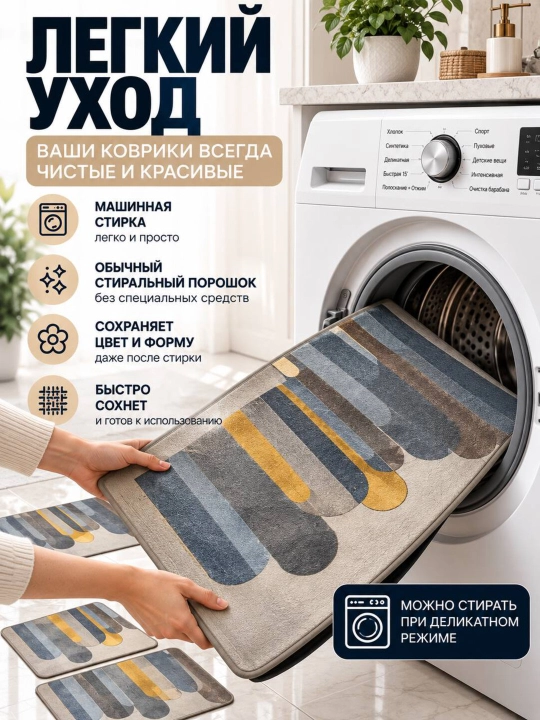 Комплект ковриков для кухни и ванной, быстросохнущие и влагостойкие