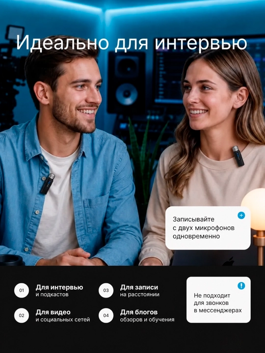 Simsiz telefon mikrofoni, shovqinni bosuvchi, iPhone va Android uchun, petlichka