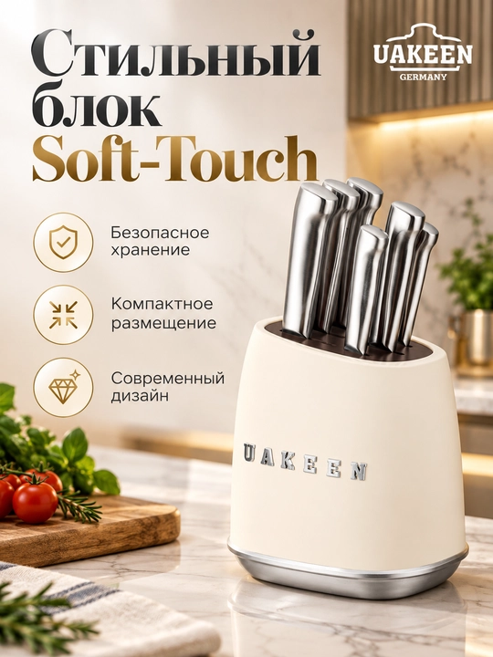 Uakeen 6 qismli oshxona pichog'i to'plami, zanglamaydigan po'latdan yasalgan, Soft-Touch