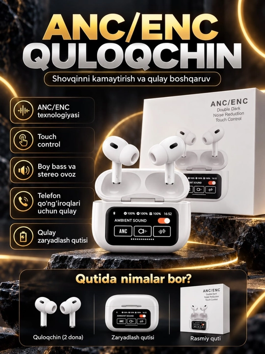 Simsiz quloqchinlar A9 Pro, sensorli,ekranli keys, Bluetooth 5.4