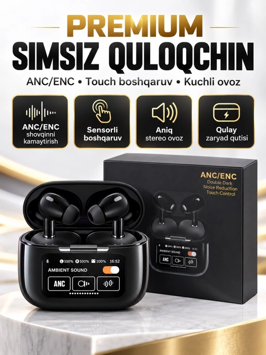 Simsiz quloqchinlar A9 Pro, sensorli,ekranli keys, Bluetooth 5.4