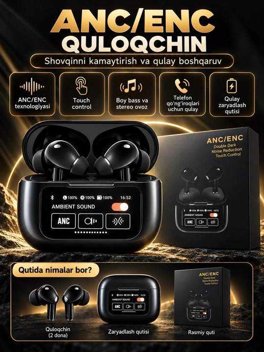 Simsiz quloqchinlar A9 Pro, sensorli,ekranli keys, Bluetooth 5.4