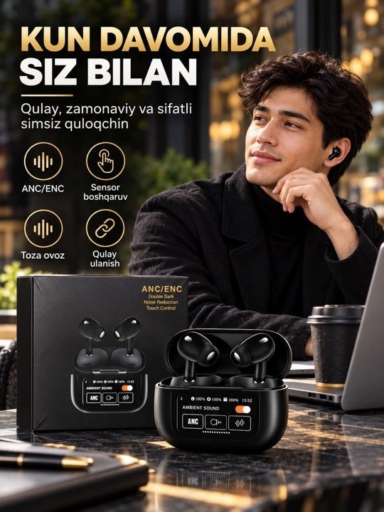 Simsiz quloqchinlar A9 Pro, sensorli,ekranli keys, Bluetooth 5.4
