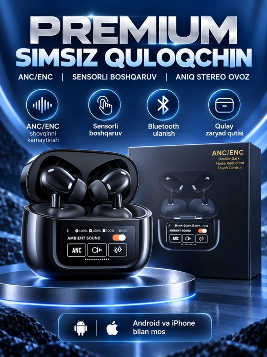 Simsiz quloqchinlar A9 Pro, sensorli,ekranli keys, Bluetooth 5.4