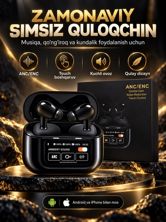 Simsiz quloqchinlar A9 Pro, sensorli,ekranli keys, Bluetooth 5.4