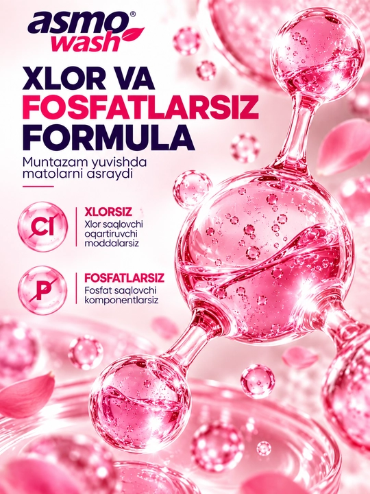 Asmo Wash suyuq kir kukuni gel 3 litr, konsentrat, atirgul hidli, universal, 60 yuvish