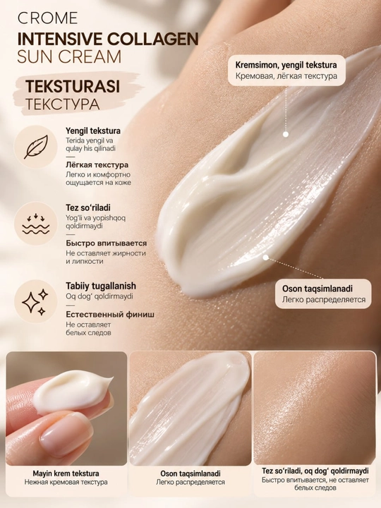 Quyoshdan himoyalovchi krem CROME Intensive Collagen Sun Cream SPF50+ 50 g