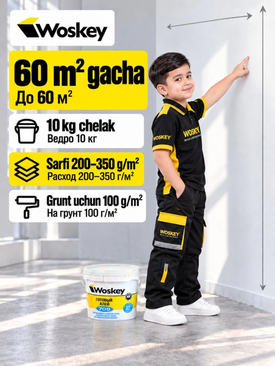 WOSKEY tayyor yelim 709, stekloxolst va oboylar uchun, 10 kg