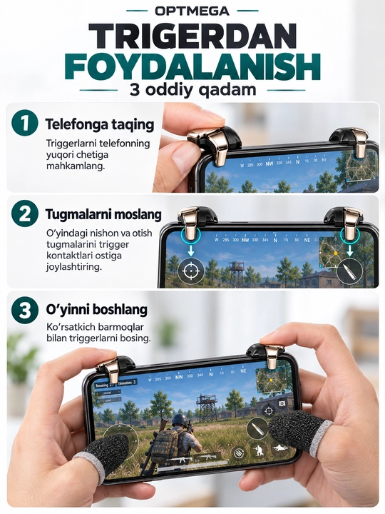 Triggerlar, barmoq uchlari, Pubg, Free Fire, Standoff o‘yinlari uchun, telefon uchun