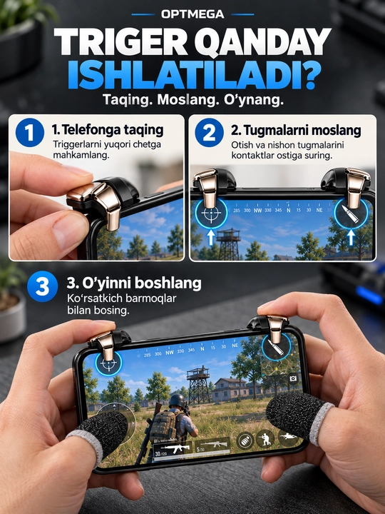 Triggerlar, barmoq uchlari, Pubg, Free Fire, Standoff o‘yinlari uchun, telefon uchun