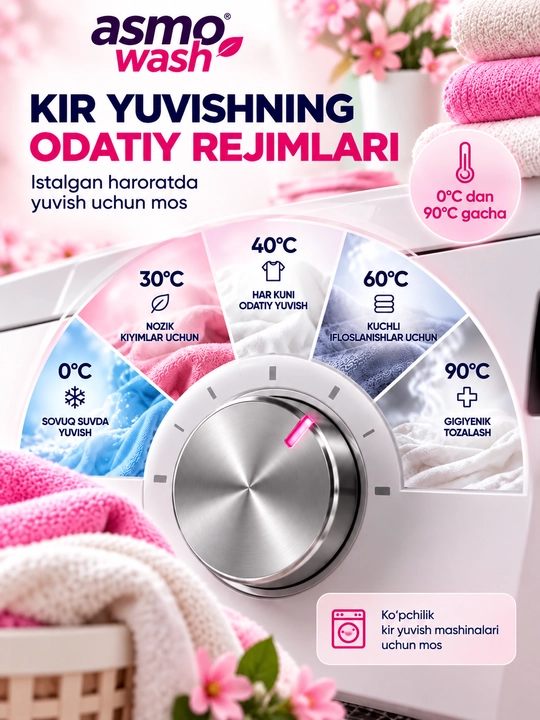 Asmo Wash suyuq kir kukuni gel 3 litr, konsentrat, atirgul hidli, universal, 60 yuvish