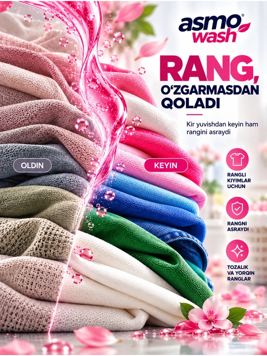 Asmo Wash suyuq kir kukuni gel 3 litr, konsentrat, atirgul hidli, universal, 60 yuvish
