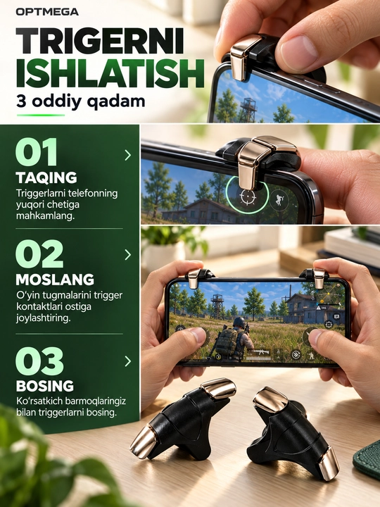 Triggerlar, barmoq uchlari, Pubg, Free Fire, Standoff o‘yinlari uchun, telefon uchun