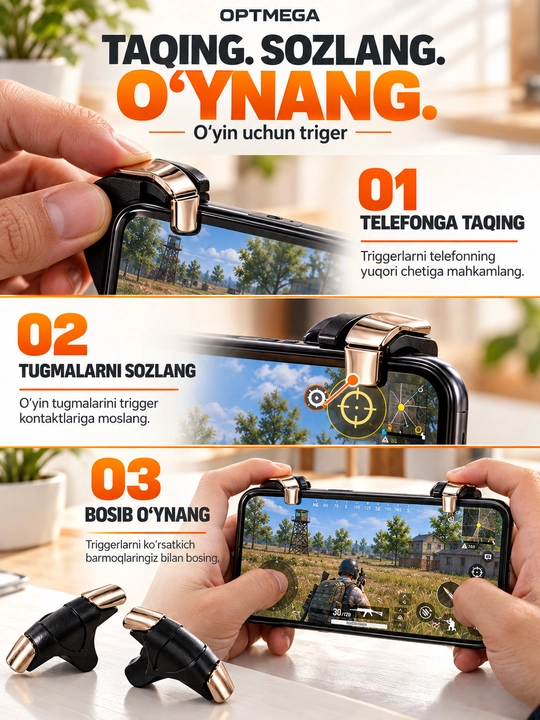 Triggerlar, barmoq uchlari, Pubg, Free Fire, Standoff o‘yinlari uchun, telefon uchun