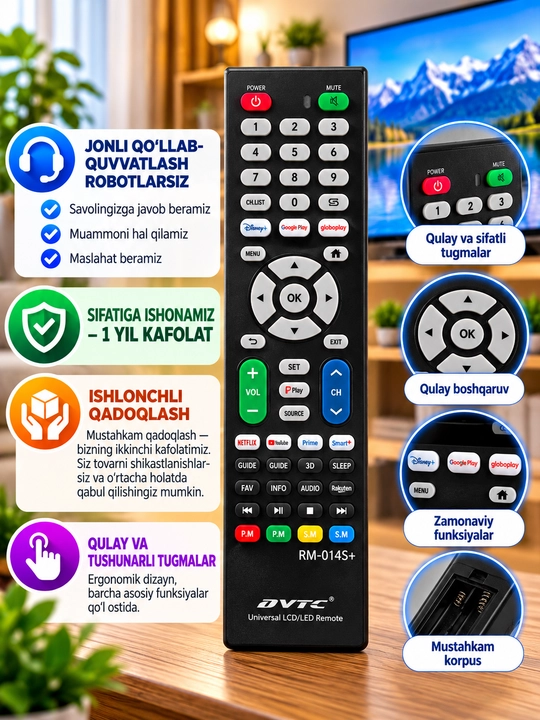 Universal Pult RM-014S+, 1000+ Televizorlar uchun masofadan boshqaruv pulti,Smart TV pulti