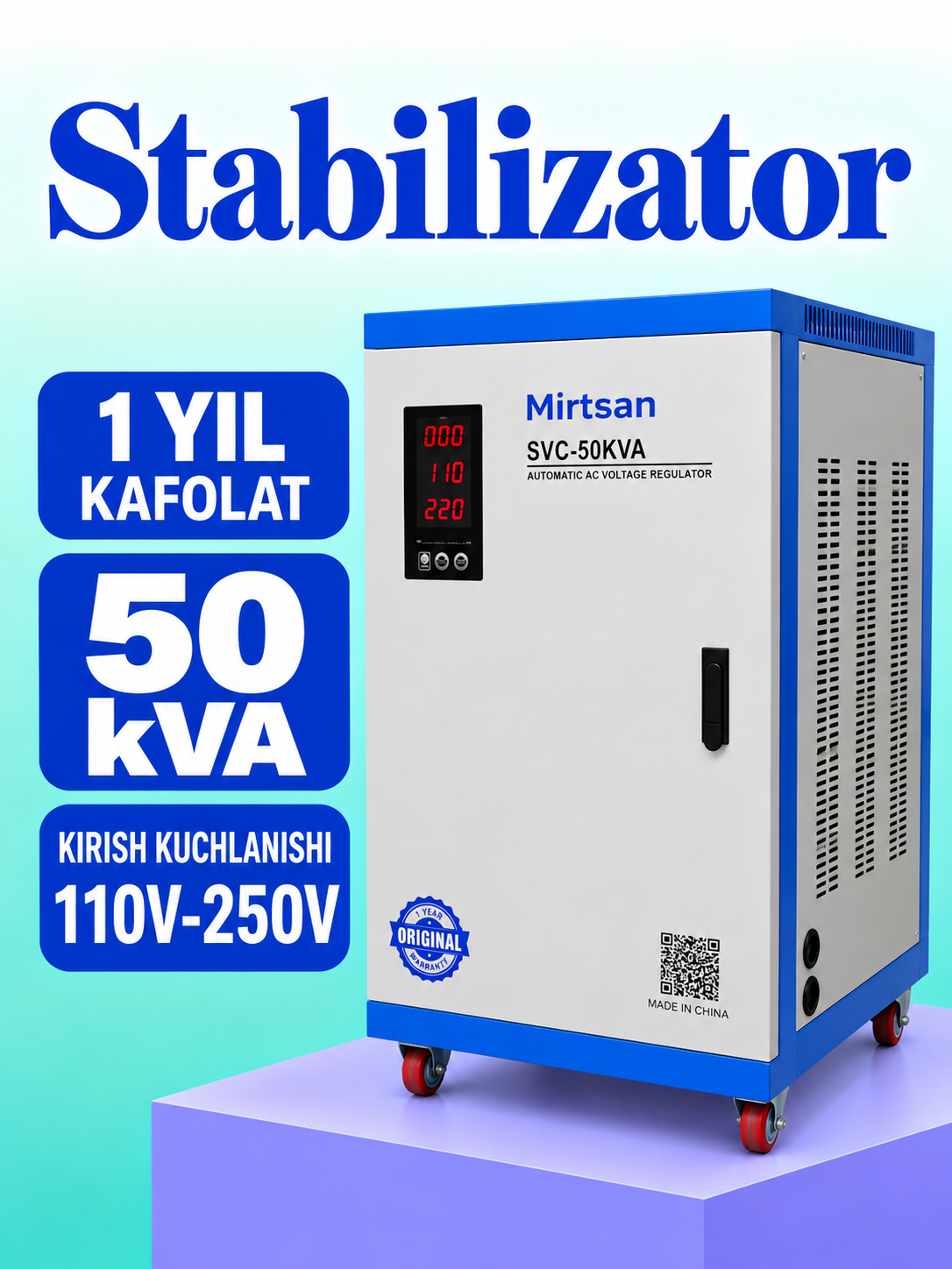 Стабилизатор Напряжения Mirtsan 50 кВА, Автоматический, 110–250 В - 
