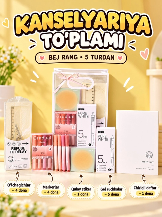 Turli rangli kanselyariya buyumlari to‘plami - 
