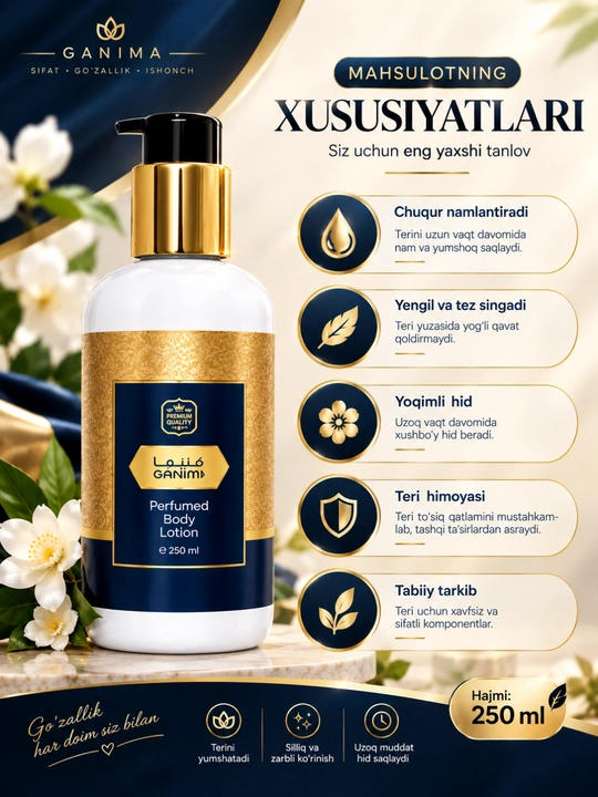 NASEEM Perfumed Body Lotion, 250 ml, Tana uchun xushbo‘y losyon, Dubay