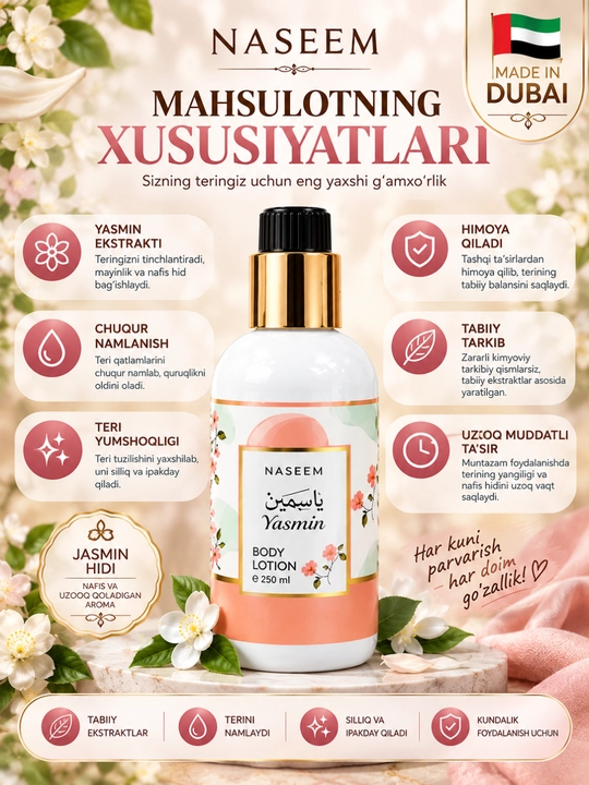 NASEEM Perfumed Body Lotion, 250 ml, Tana uchun xushbo‘y losyon, Dubay