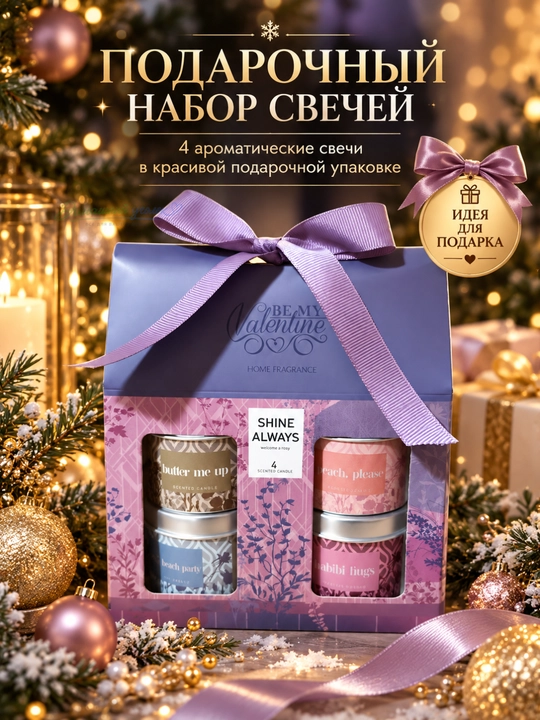 Подарочный набор ароматических свечей в баночках «BE MY VALENTINE» 4 шт