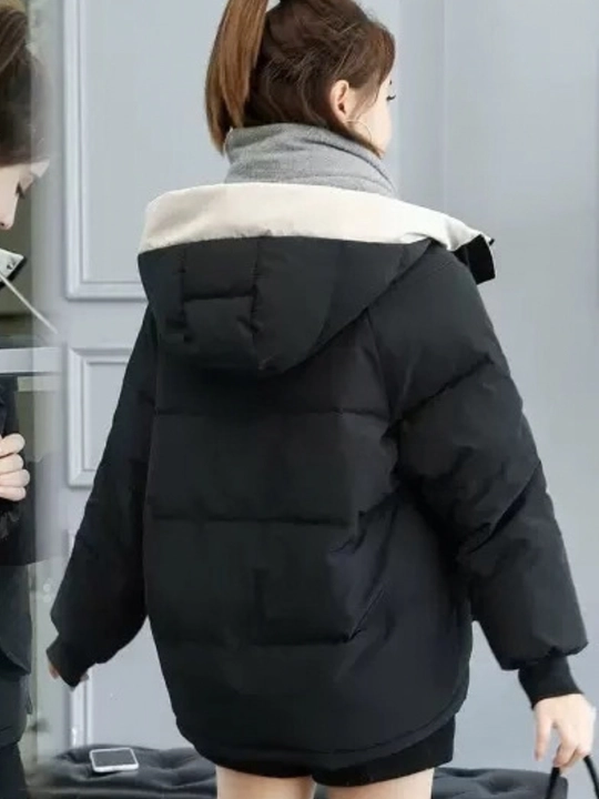 Kurtka ayollar uchun, oversize, qalin kapishoni bilan still koreyskiy kuz va qish uchun