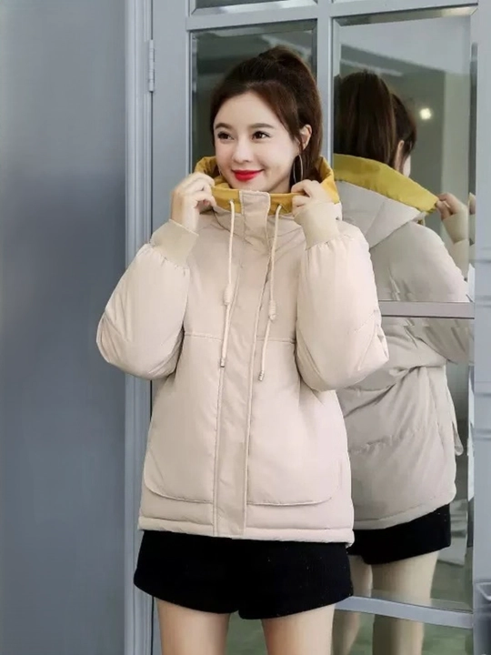 Kurtka ayollar uchun, oversize, qalin kapishoni bilan still koreyskiy kuz va qish uchun