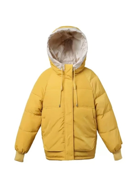 Kurtka ayollar uchun, oversize, qalin kapishoni bilan still koreyskiy kuz va qish uchun
