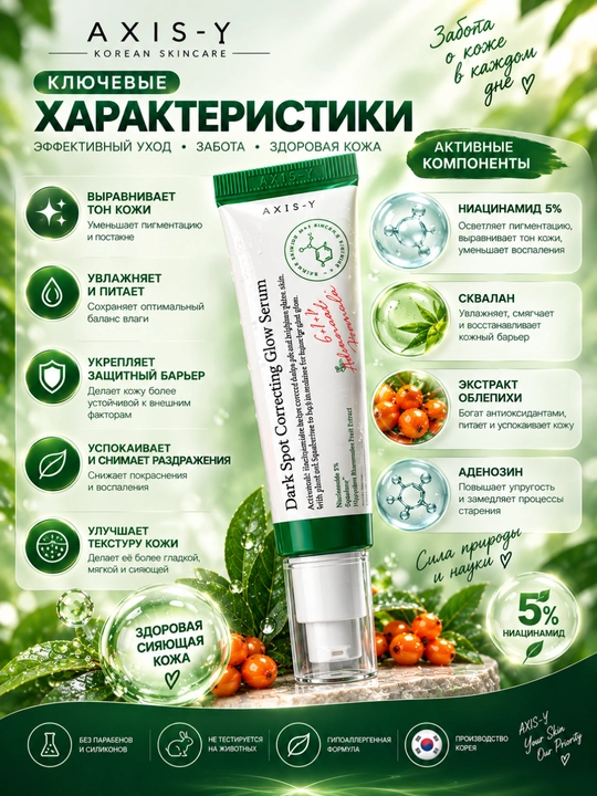 AXIS-Y Dark Spot Correcting Glow Serum 50 ml terini yorituvchi va dog‘larni kamaytiruvchi