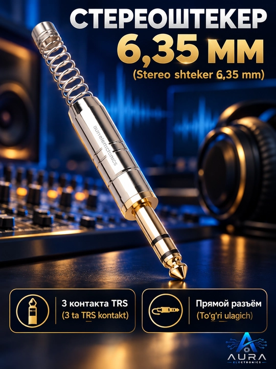 Аудио штекеры jack 6.35 мм, стерео и моно варианты, под пайку, 1/2/5 шт