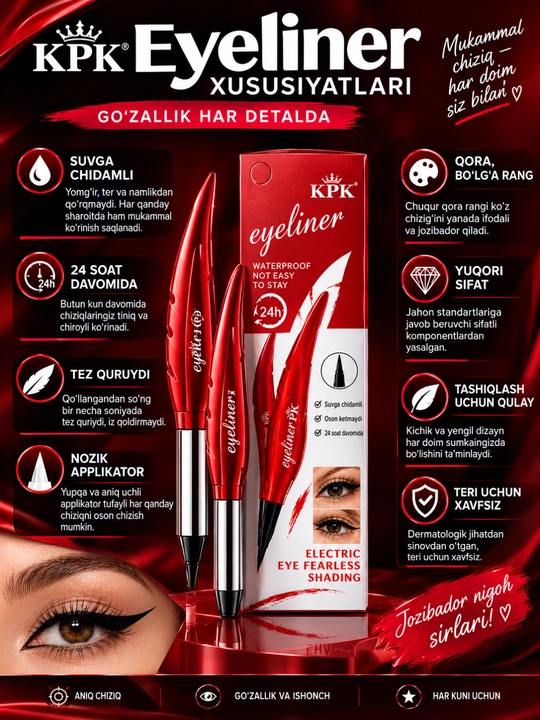 Ko‘zlar uchun Eyeliner ABZ professional flomaster, suvga chidamli, qora