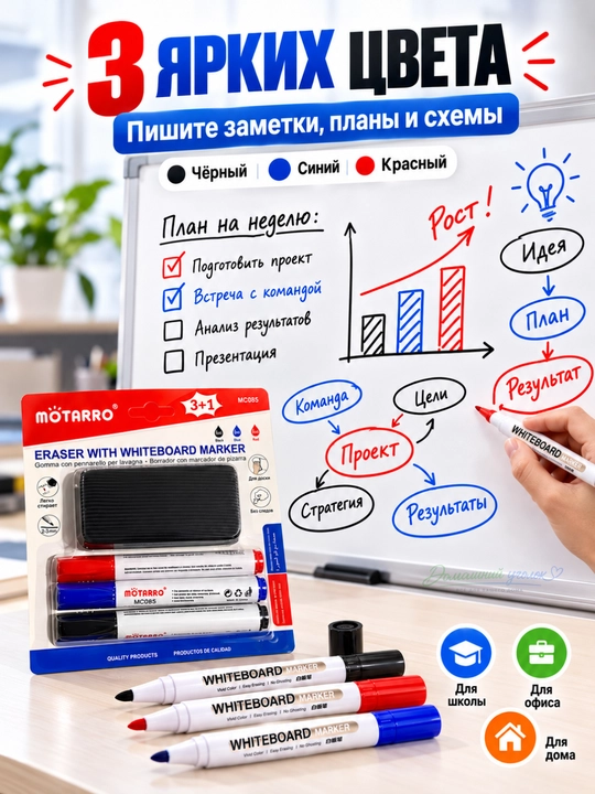 Ластик с маркером для белой доски -MOTARRO-Упаковка из 3 шт