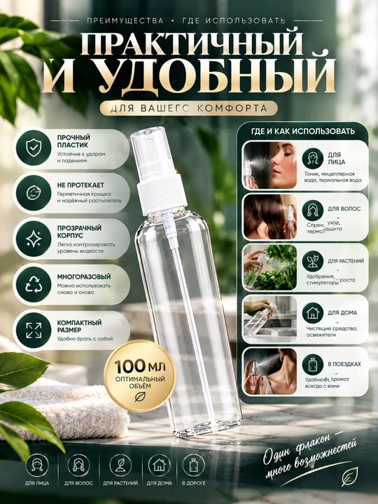 Флакон с распылителем для жидкости, 100 мл