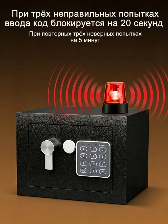 Сейф металлический 17х17х23 см, с электронным кодом и ключом, для дома и офиса